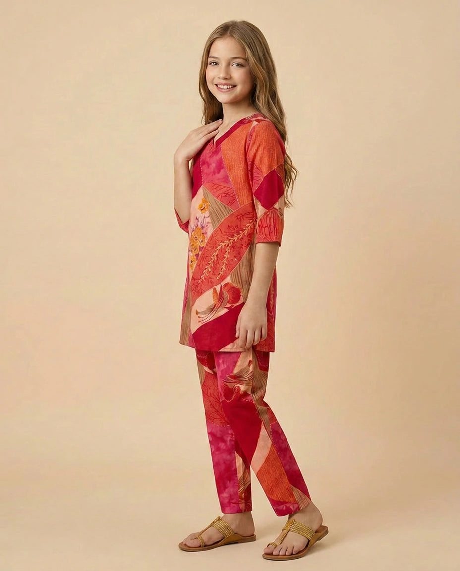 Kids Silk Katan Co-ord Set - Rangoli India