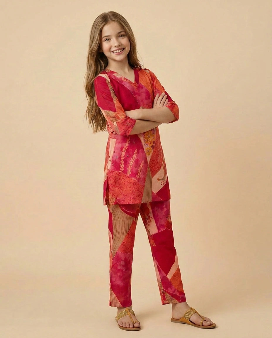 Kids Silk Katan Co-ord Set - Rangoli India
