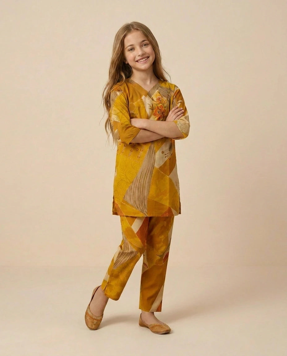 Kids Silk Katan Co-ord Set - Rangoli India