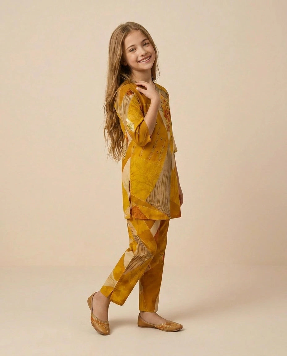 Kids Silk Katan Co-ord Set - Rangoli India