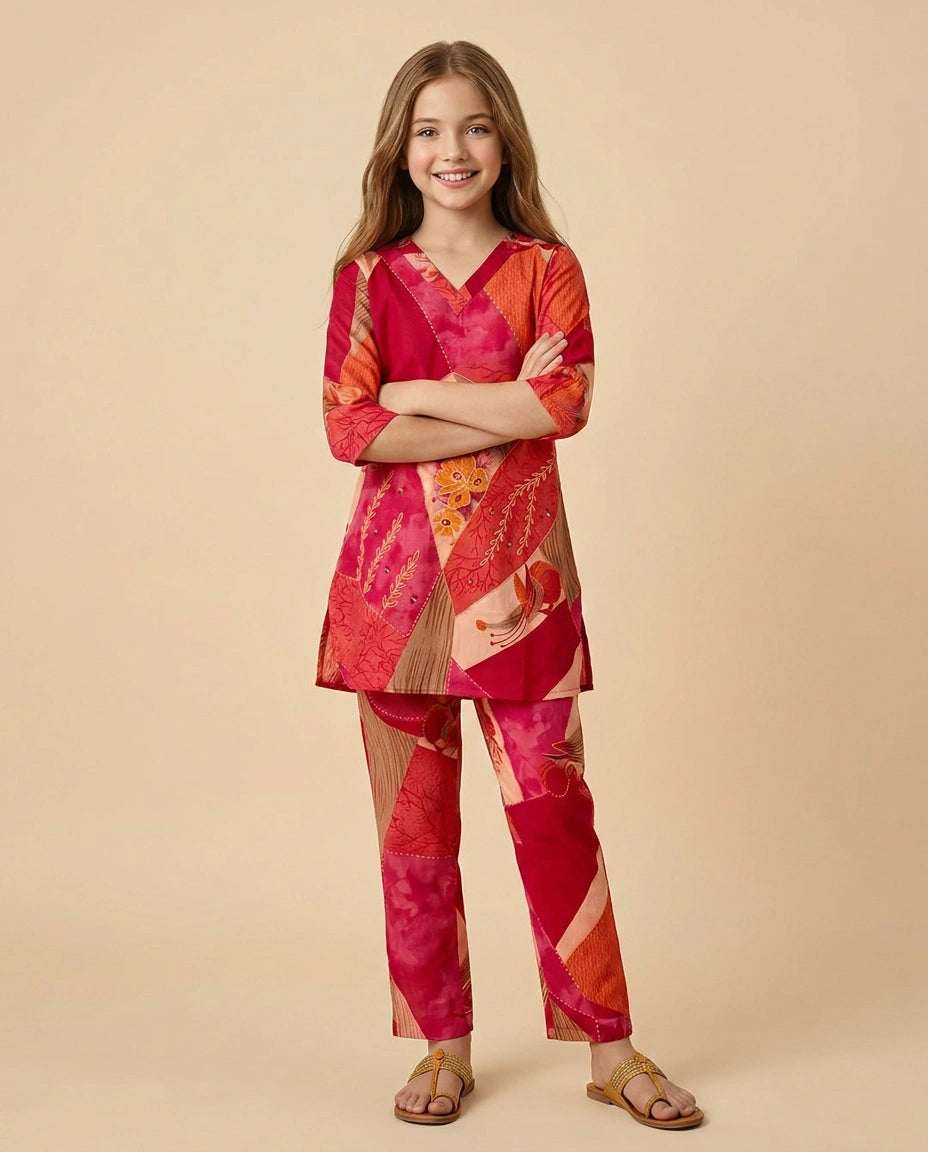 Kids Silk Katan Co-ord Set - Rangoli India