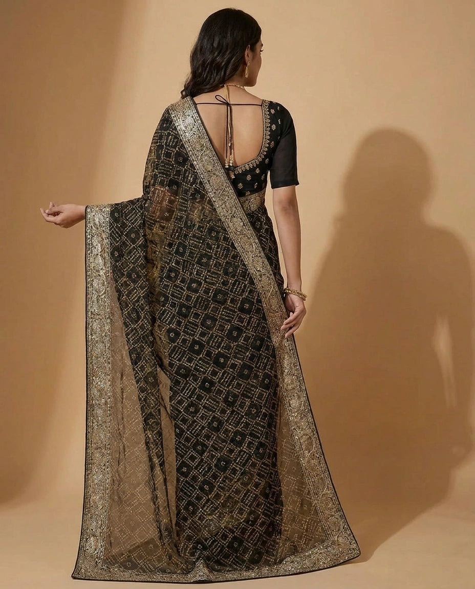 Embroidered Georgette Saree with Floral Sequin Detailing view 2