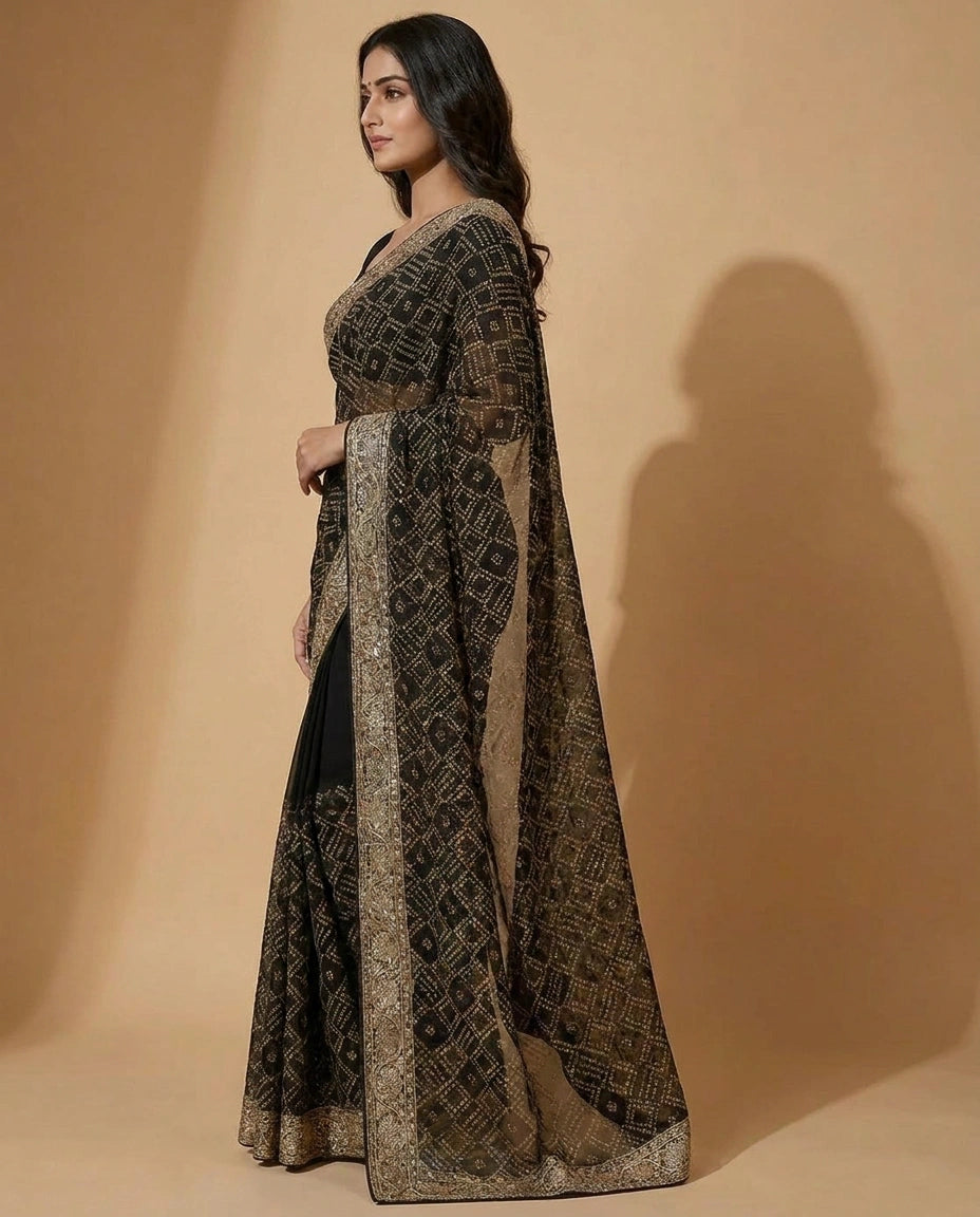 Embroidered Georgette Saree with Floral Sequin Detailing view 3