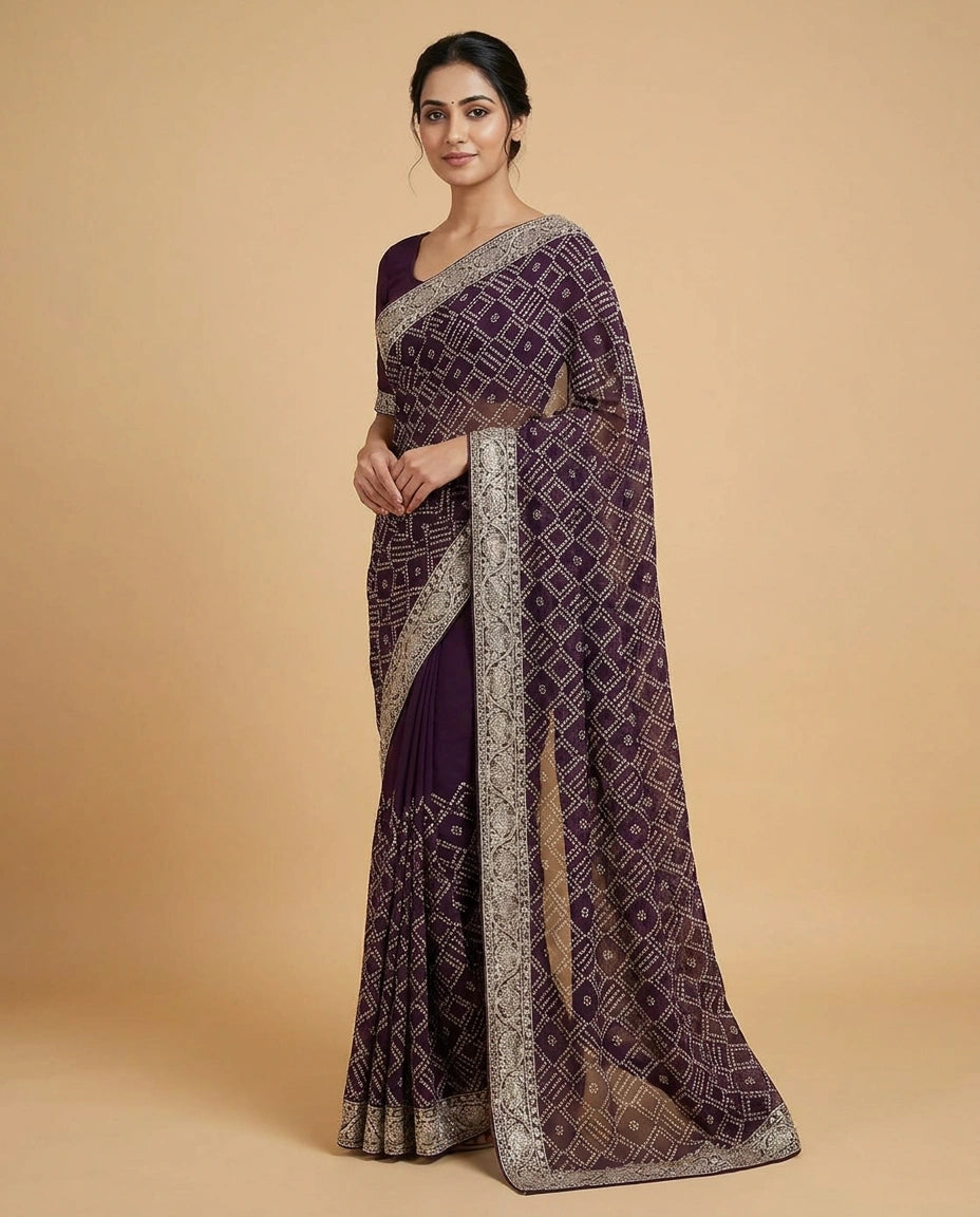 Embroidered Georgette Saree with Floral Sequin Detailing view 6