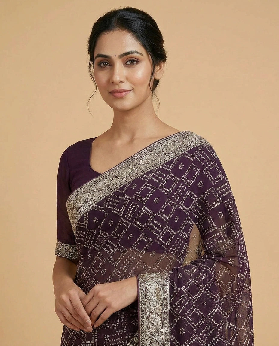 Embroidered Georgette Saree with Floral Sequin Detailing view 7