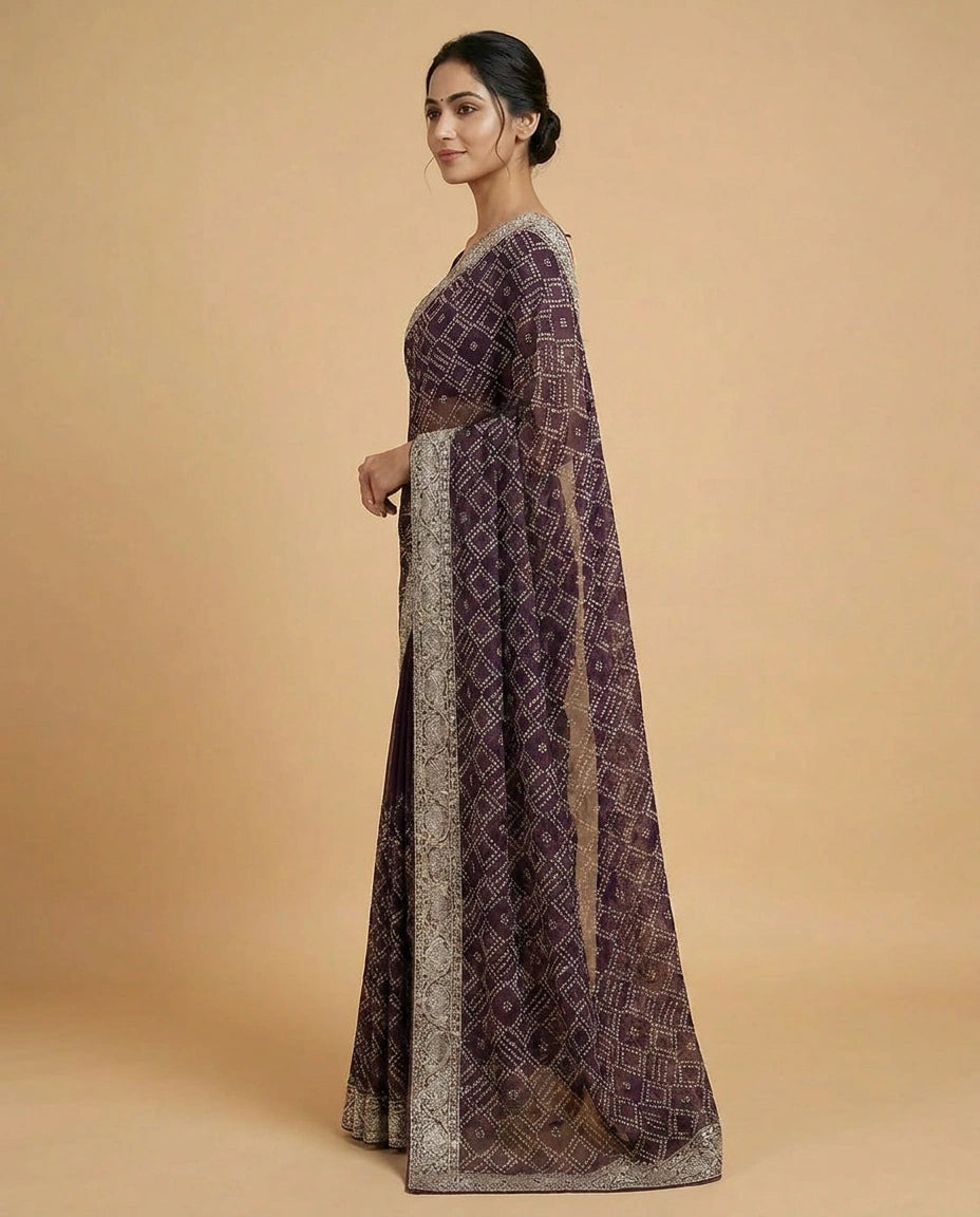 Embroidered Georgette Saree with Floral Sequin Detailing view 8