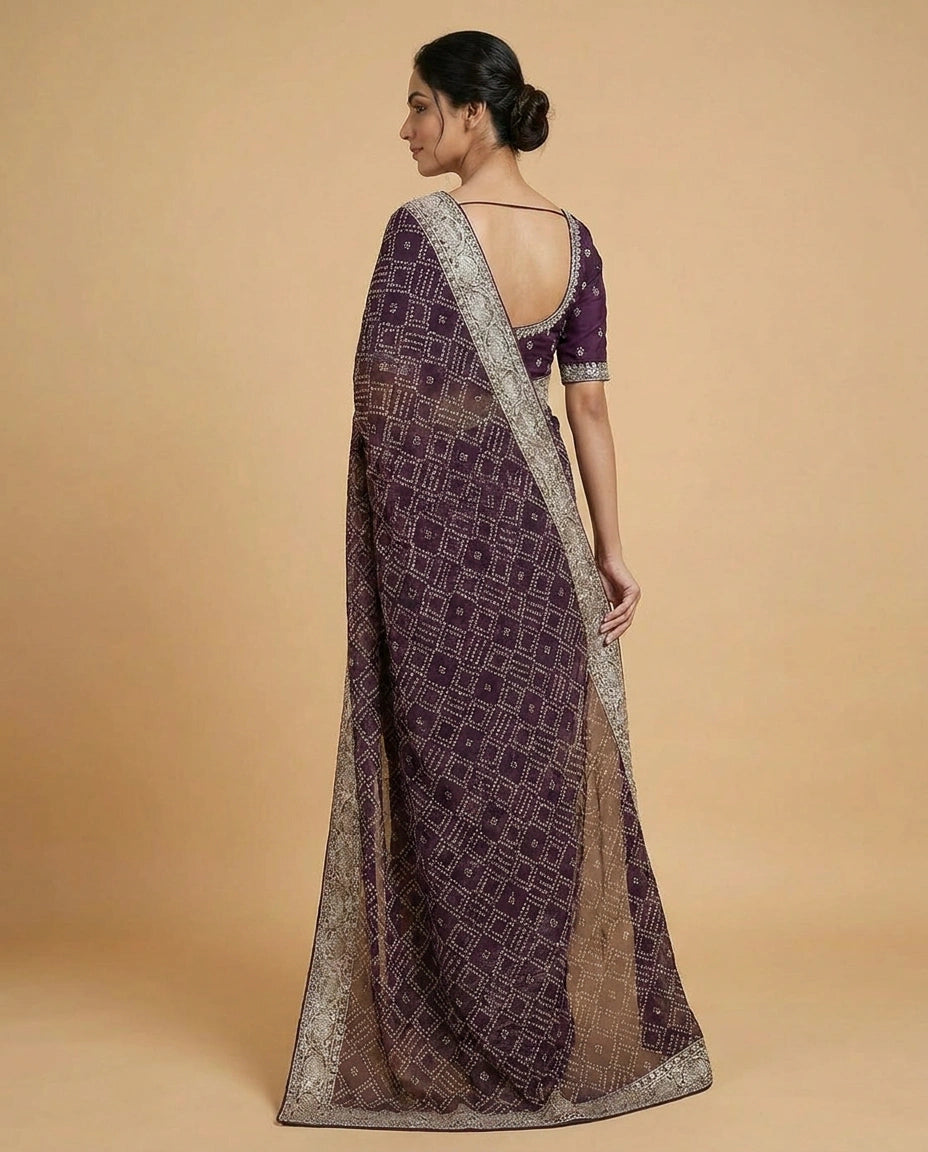 Embroidered Georgette Saree with Floral Sequin Detailing view 9