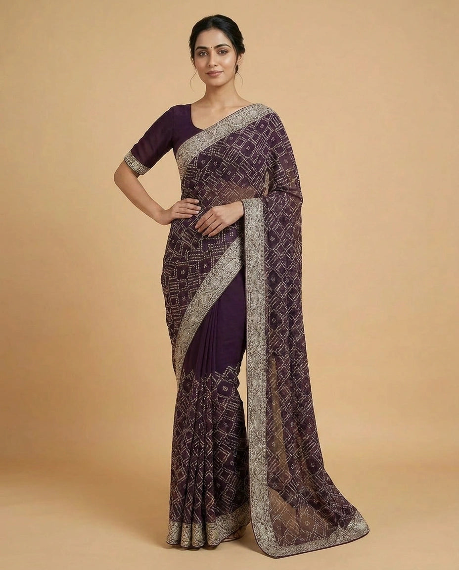 Embroidered Georgette Saree with Floral Sequin Detailing view 10