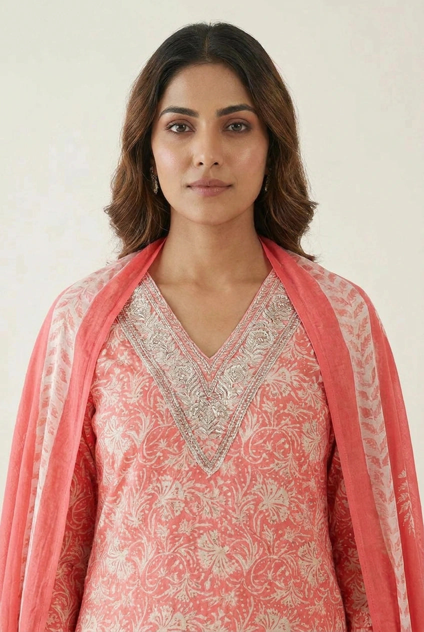 Pink Cotton Straight Suit with Bandhej Print for Casual Outings