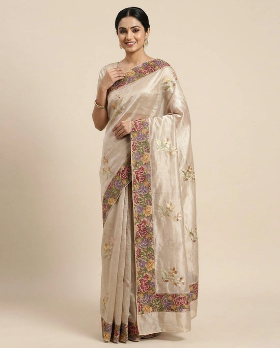 Embroidered Saree in Tissue - Rangoli India