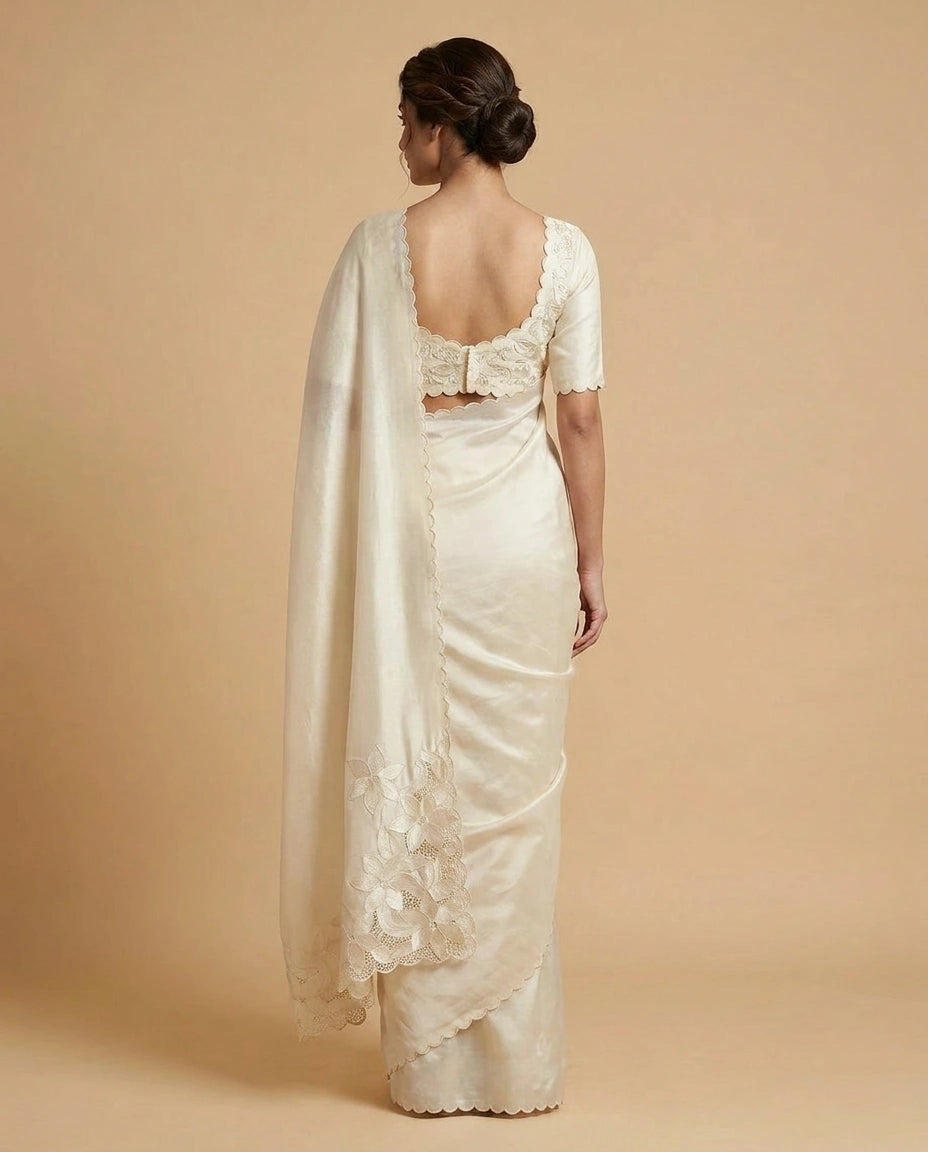 Chiffon Saree with Hand-Applied Sequin and Thread Border view 2