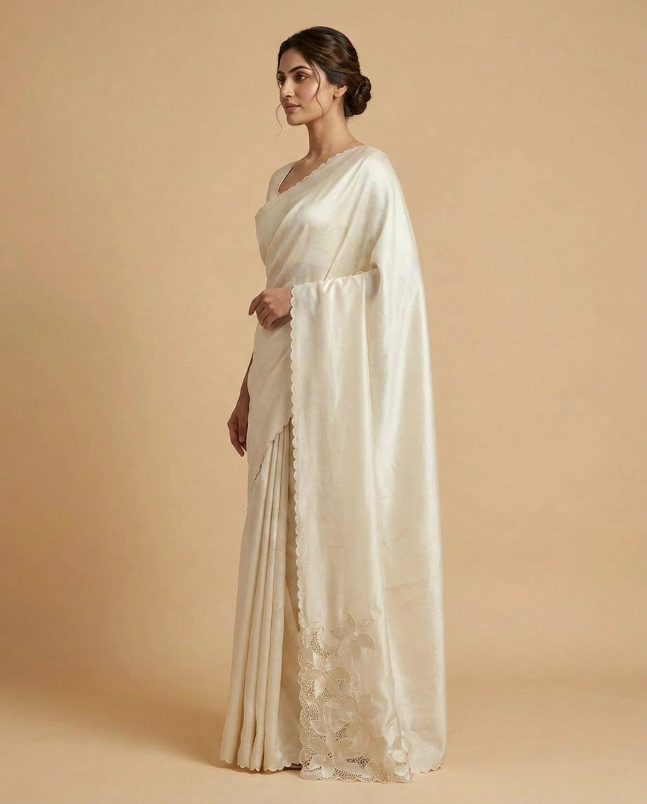 Chiffon Saree with Hand-Applied Sequin and Thread Border view 3