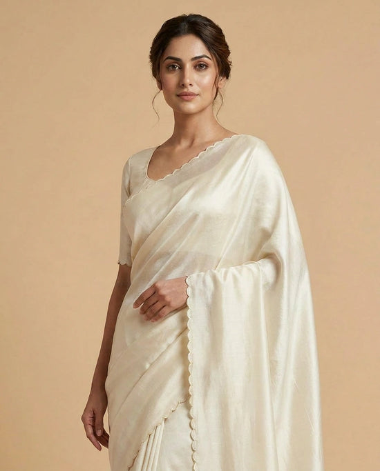 Chiffon Saree with Hand-Applied Sequin and Thread Border view 4