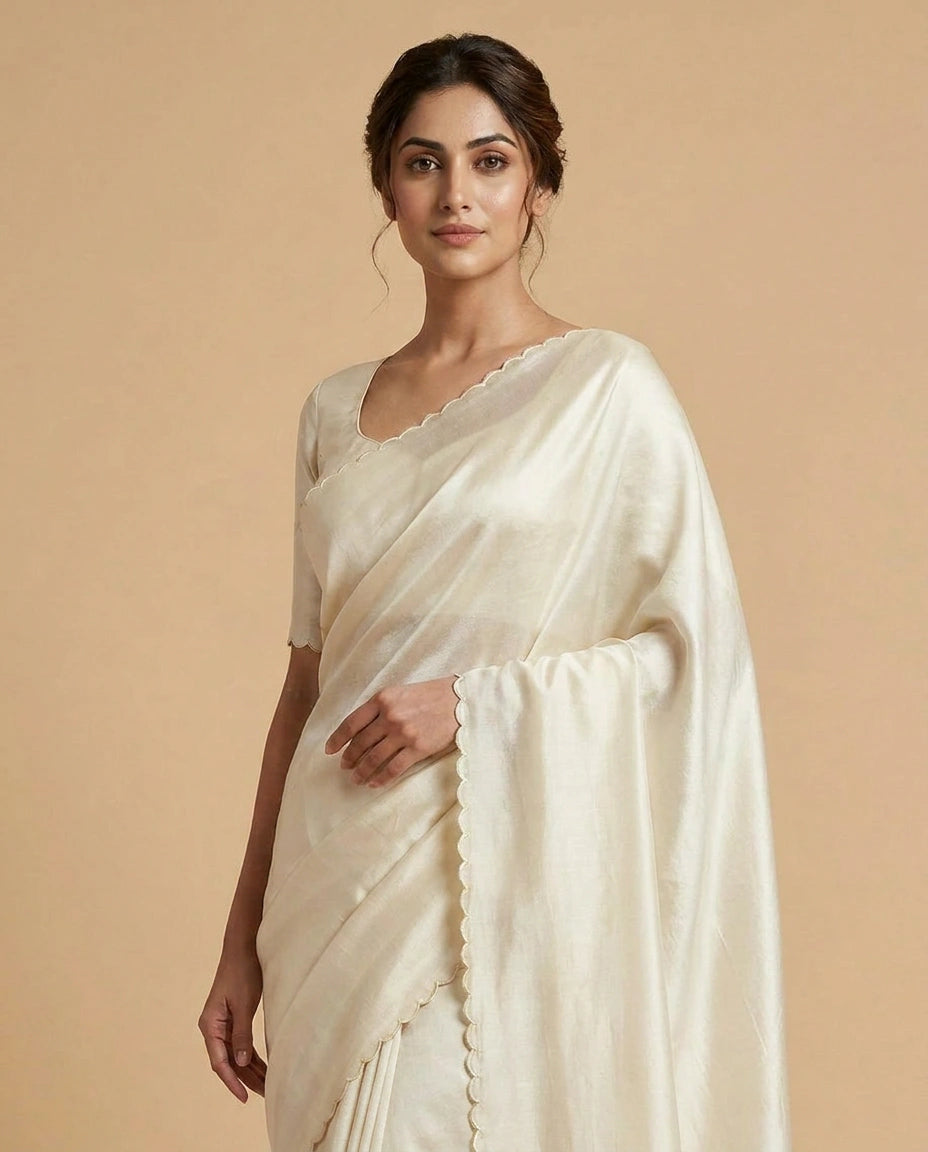 Chiffon Saree with Hand-Applied Sequin and Thread Border view 4