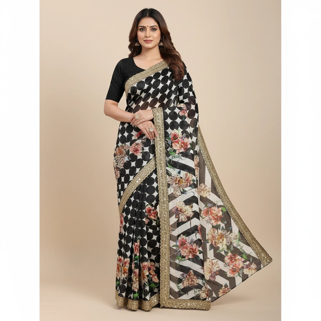 Embroidered Crepe Silk Saree with Designer Work
