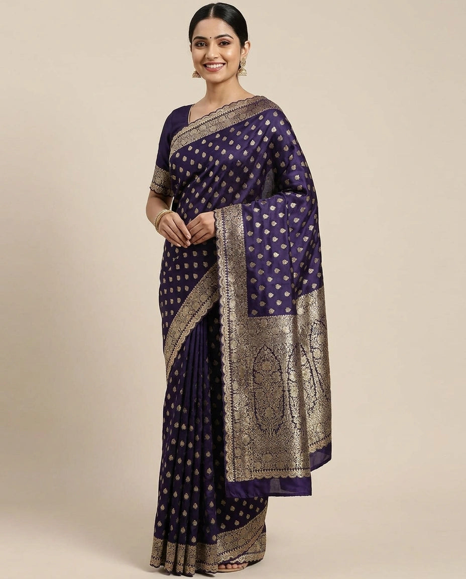 Satin Embroidered Saree - Rangoli India