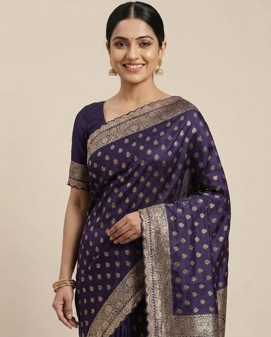 Satin Embroidered Saree - Rangoli India