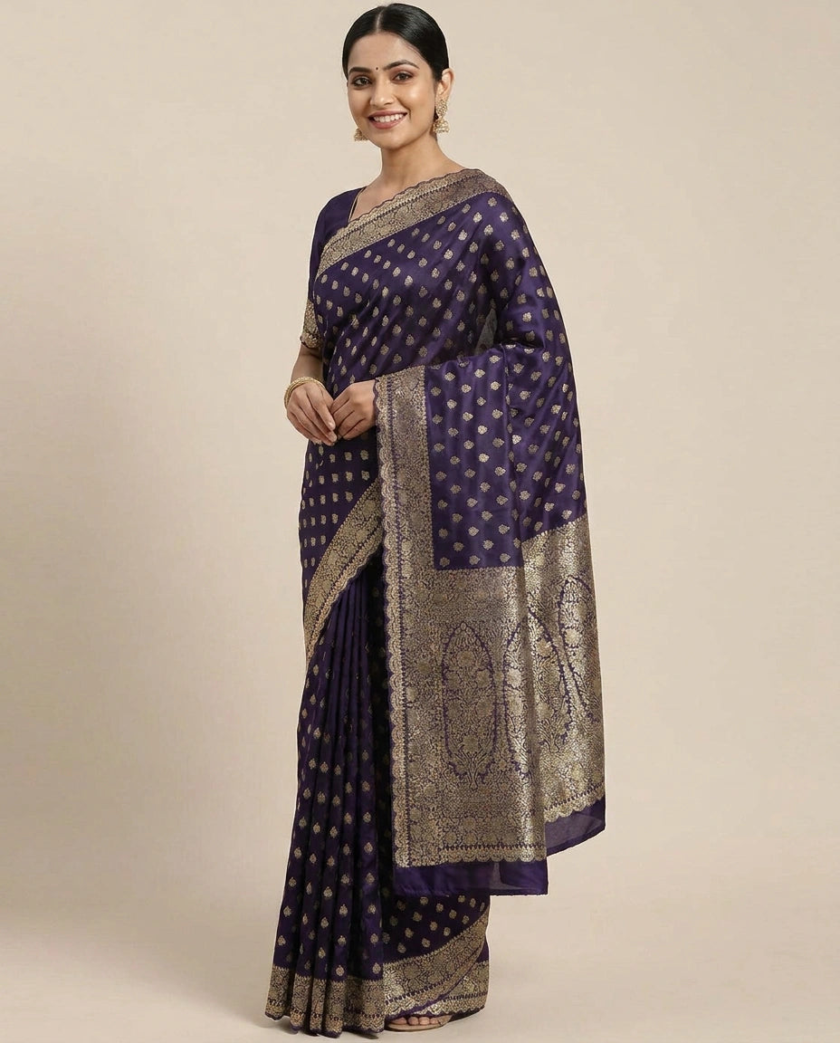 Satin Embroidered Saree - Rangoli India