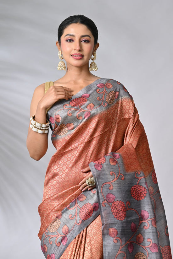 Rust Tussar Silk Sarees