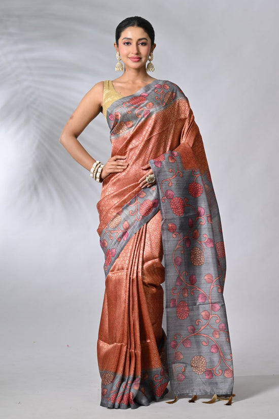 Rust Tussar Silk Sarees