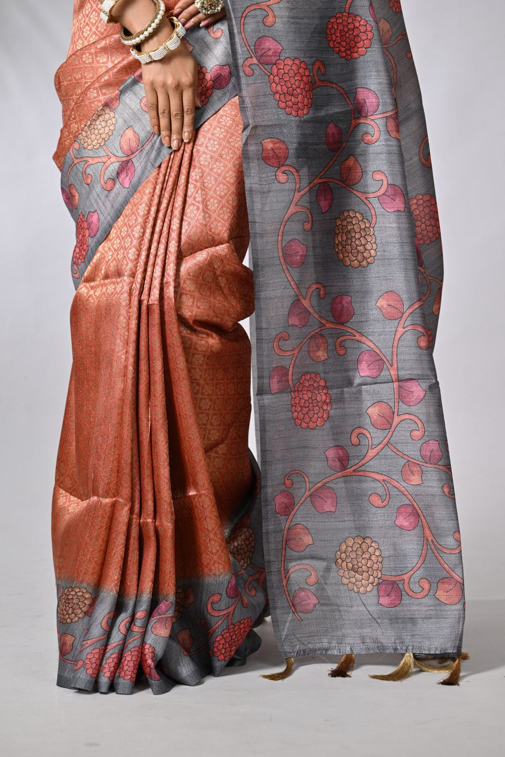 Rust Tussar Silk Sarees