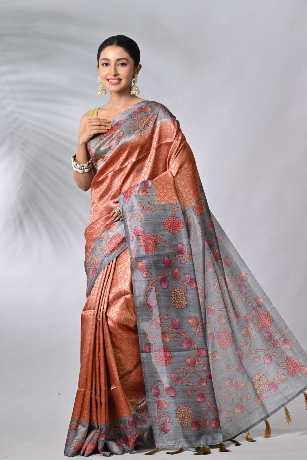 Rust Tussar Silk Sarees