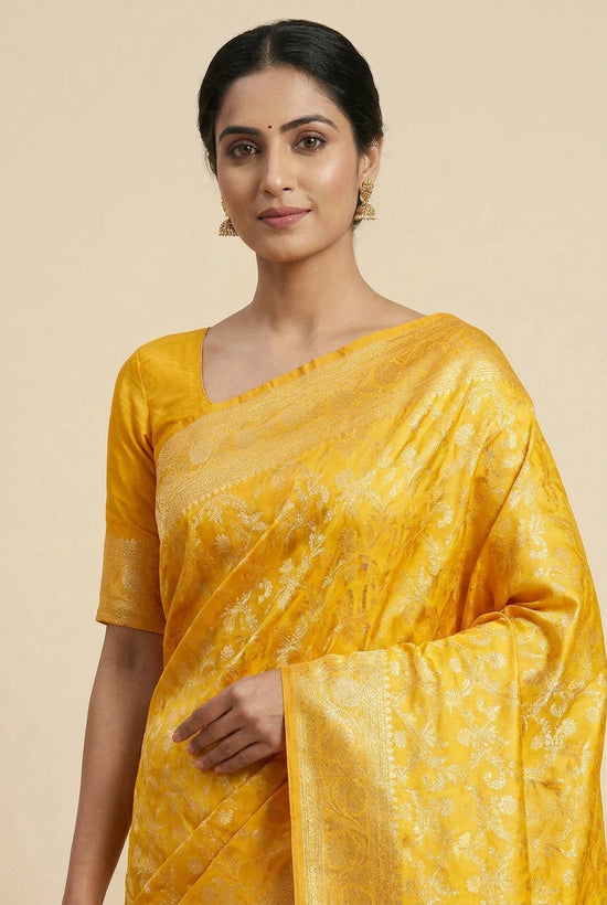 Yellow Katan Silk Banarasi Saree for Wedding Reception