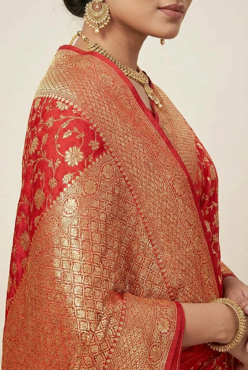 Katan Silk Banarasi Saree with Banarasi Boota for Sangeet Wear