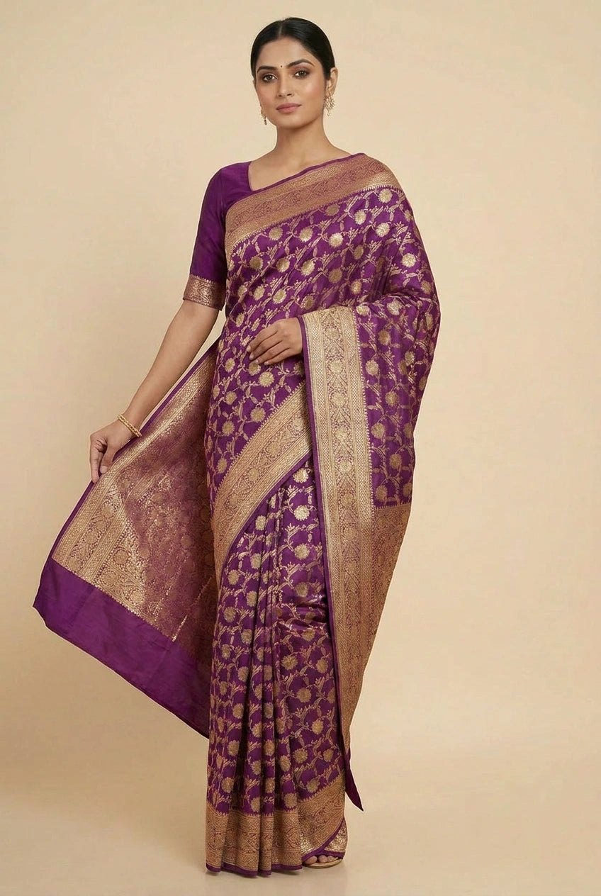 Purple Katan Silk Banarasi Saree for Festive Reception