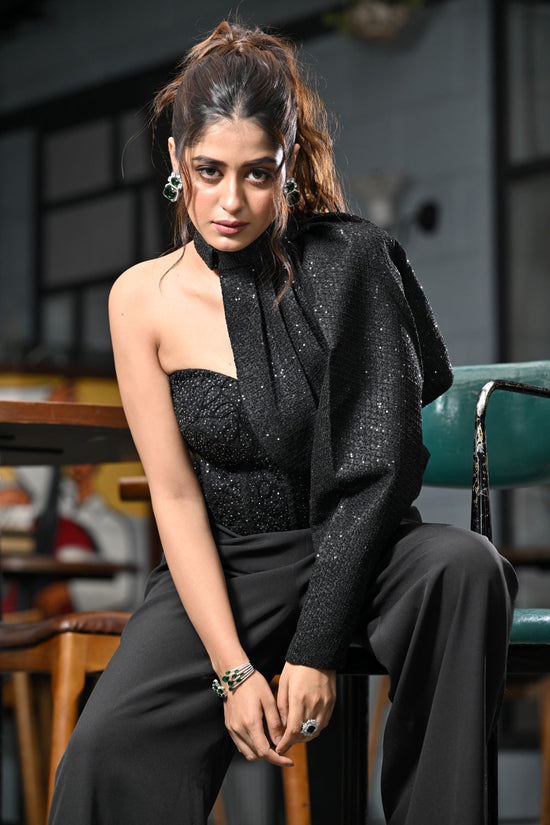 Asymmetric One-Shoulder Black Jumpsuit