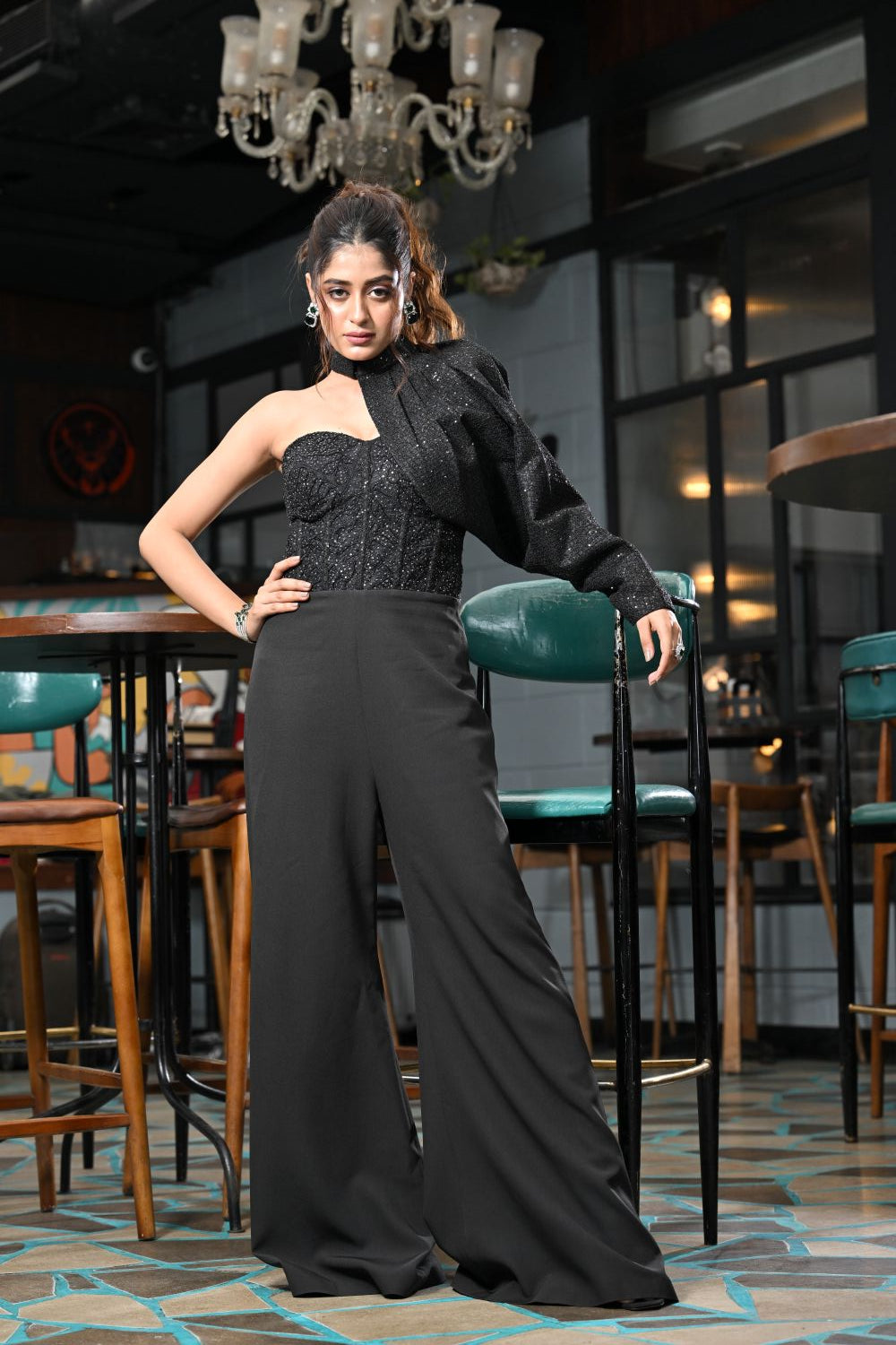 Asymmetric One-Shoulder Black Jumpsuit