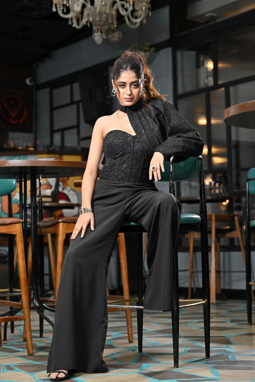 Asymmetric One-Shoulder Black Jumpsuit