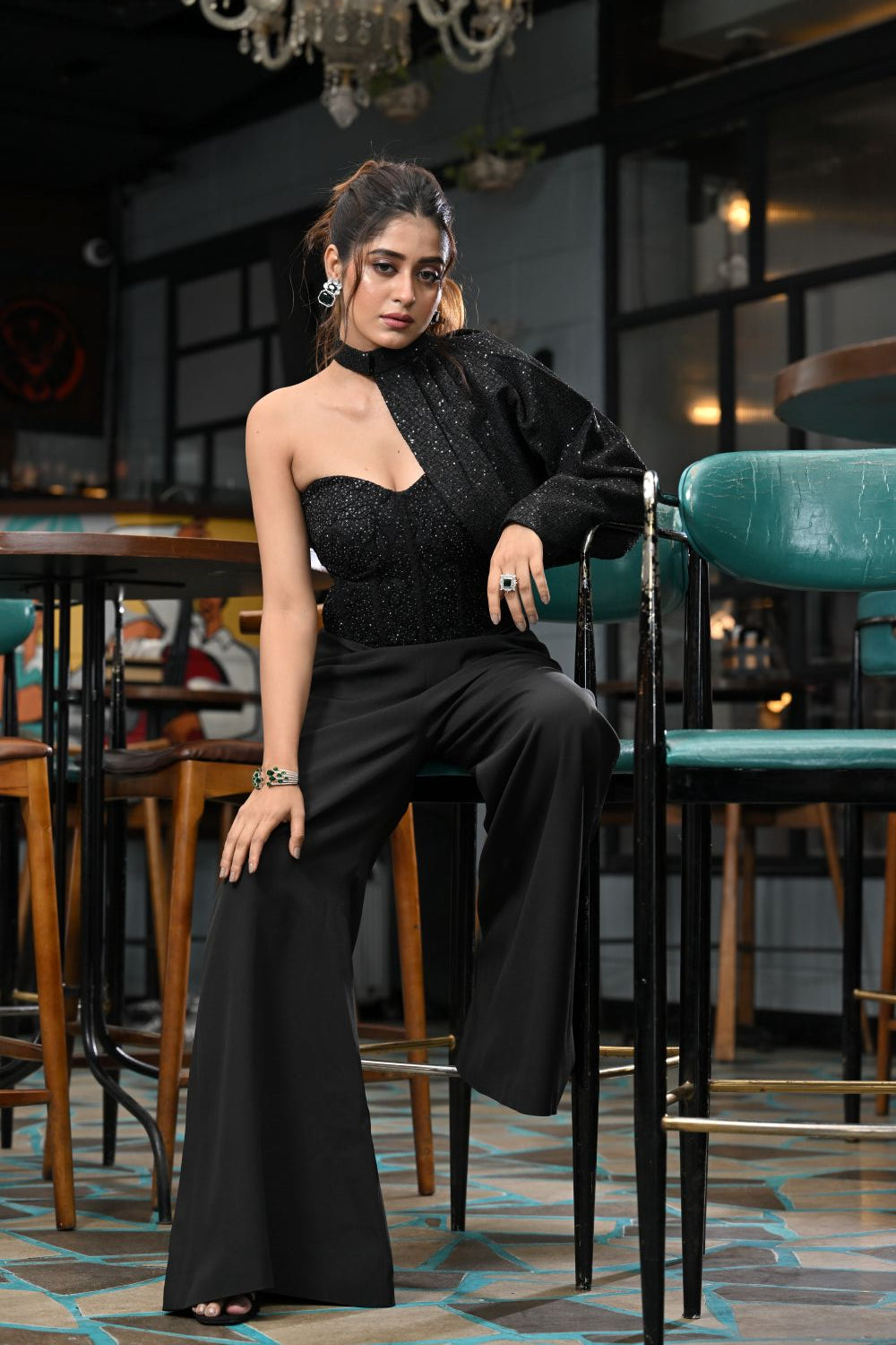 Asymmetric One-Shoulder Black Jumpsuit