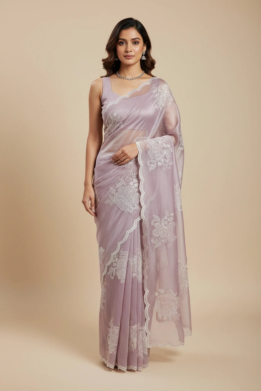 Embroidered Linen Tissue Saree