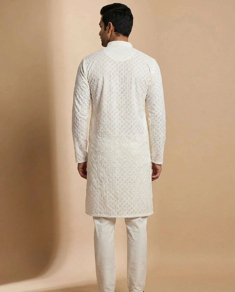 Men's Cotton Kurta Pyjama Set with Ethnic Collar Detail view 3