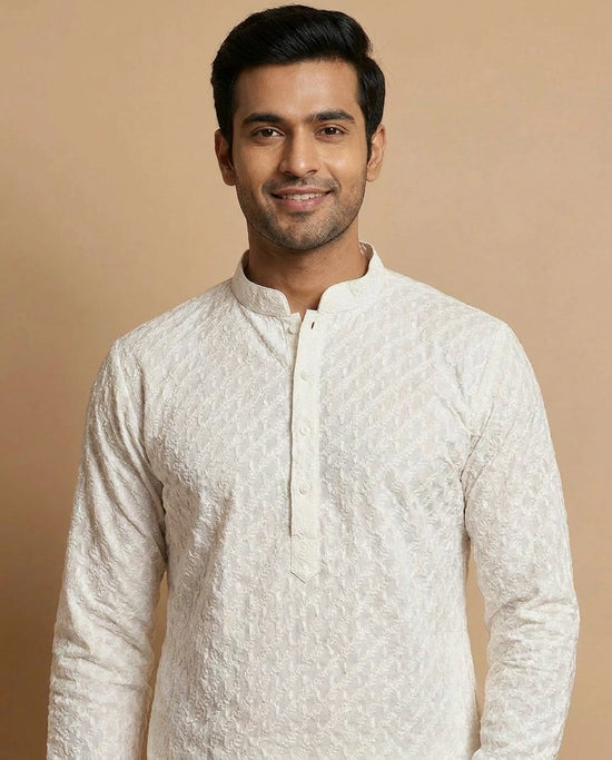 White Cotton Kurta Pyjama Set