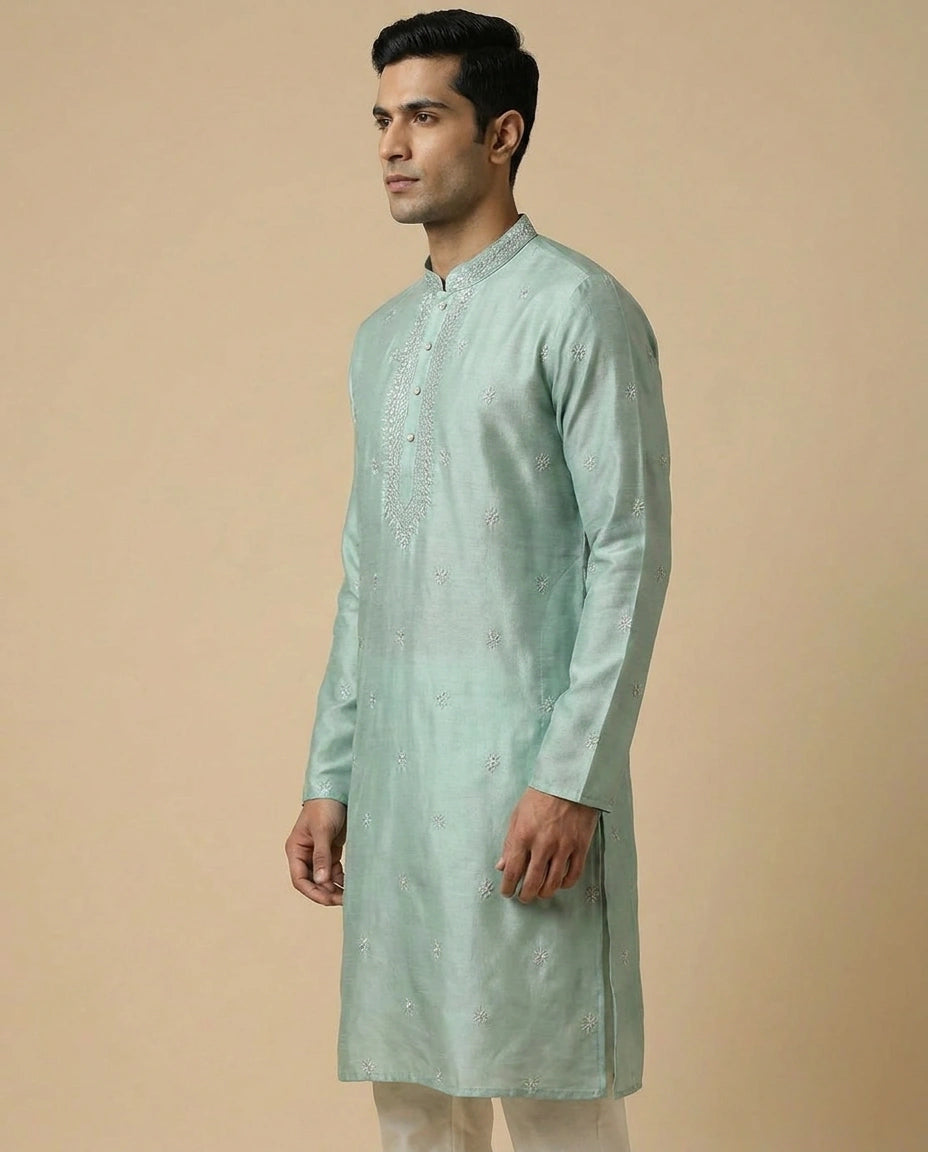 Firozi Mustard Cotton Kurta Set for Festive Occasions