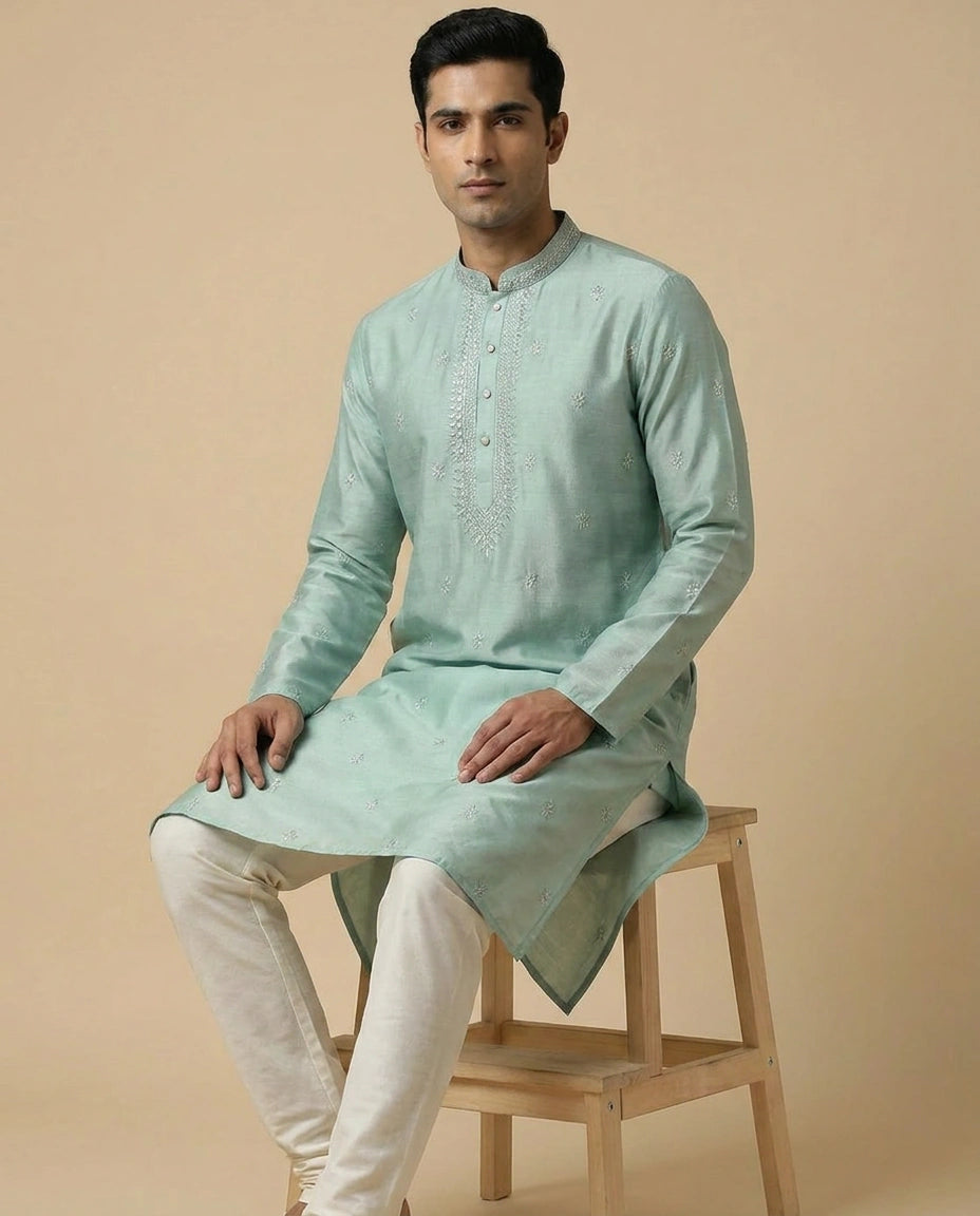 Firozi Mustard Cotton Kurta Set for Festive Occasions