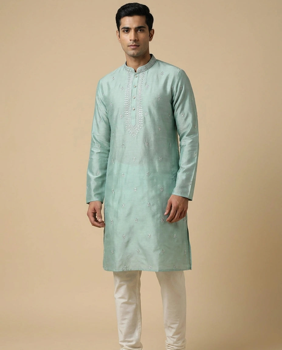 Firozi Mustard Cotton Kurta Set for Festive Occasions