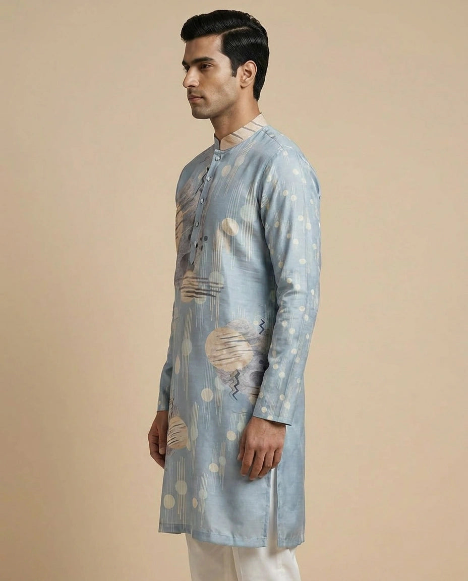 Blue Peach Cotton Kurta Set for Casual Puja Wear
