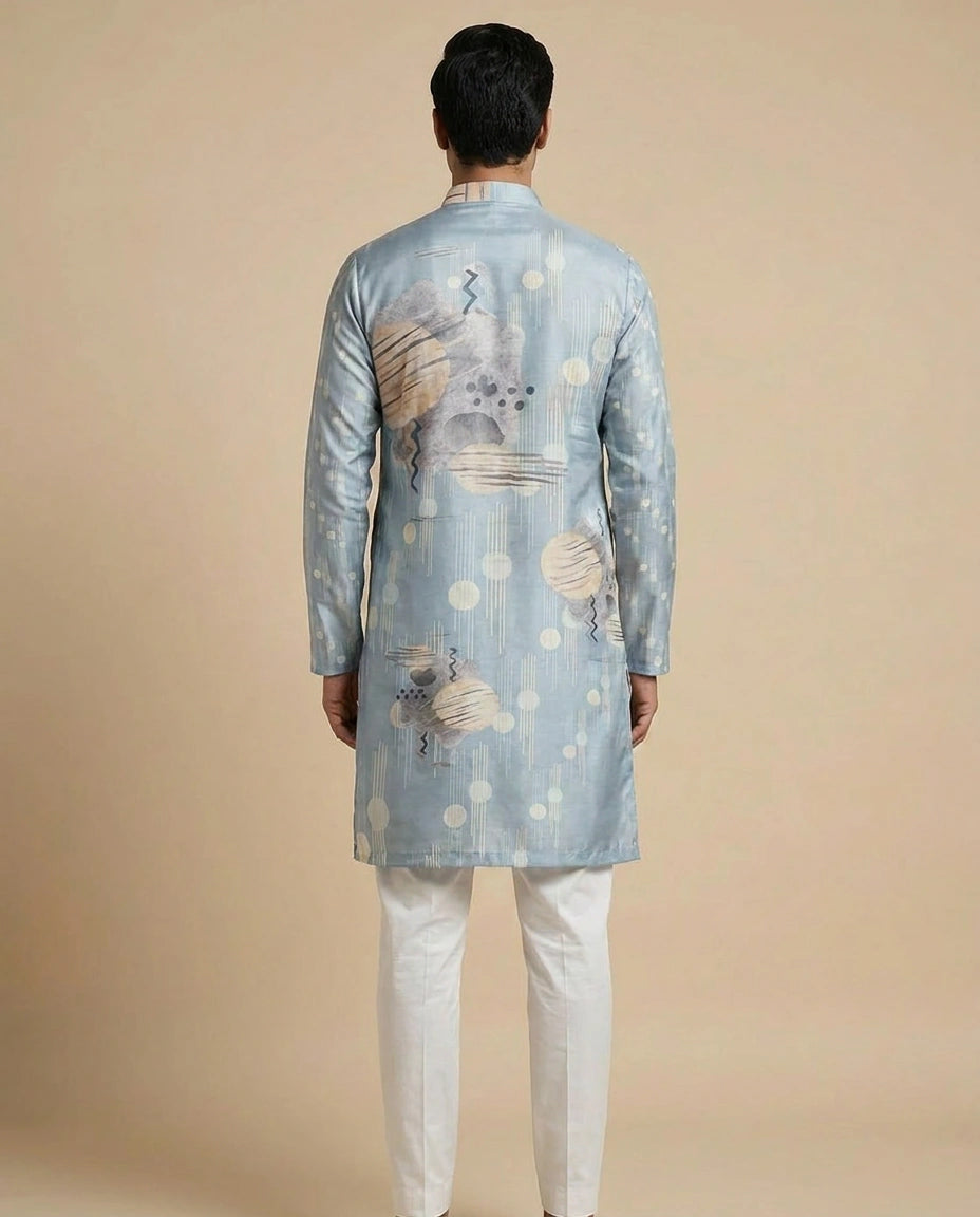 Blue Peach Cotton Kurta Set for Casual Puja Wear