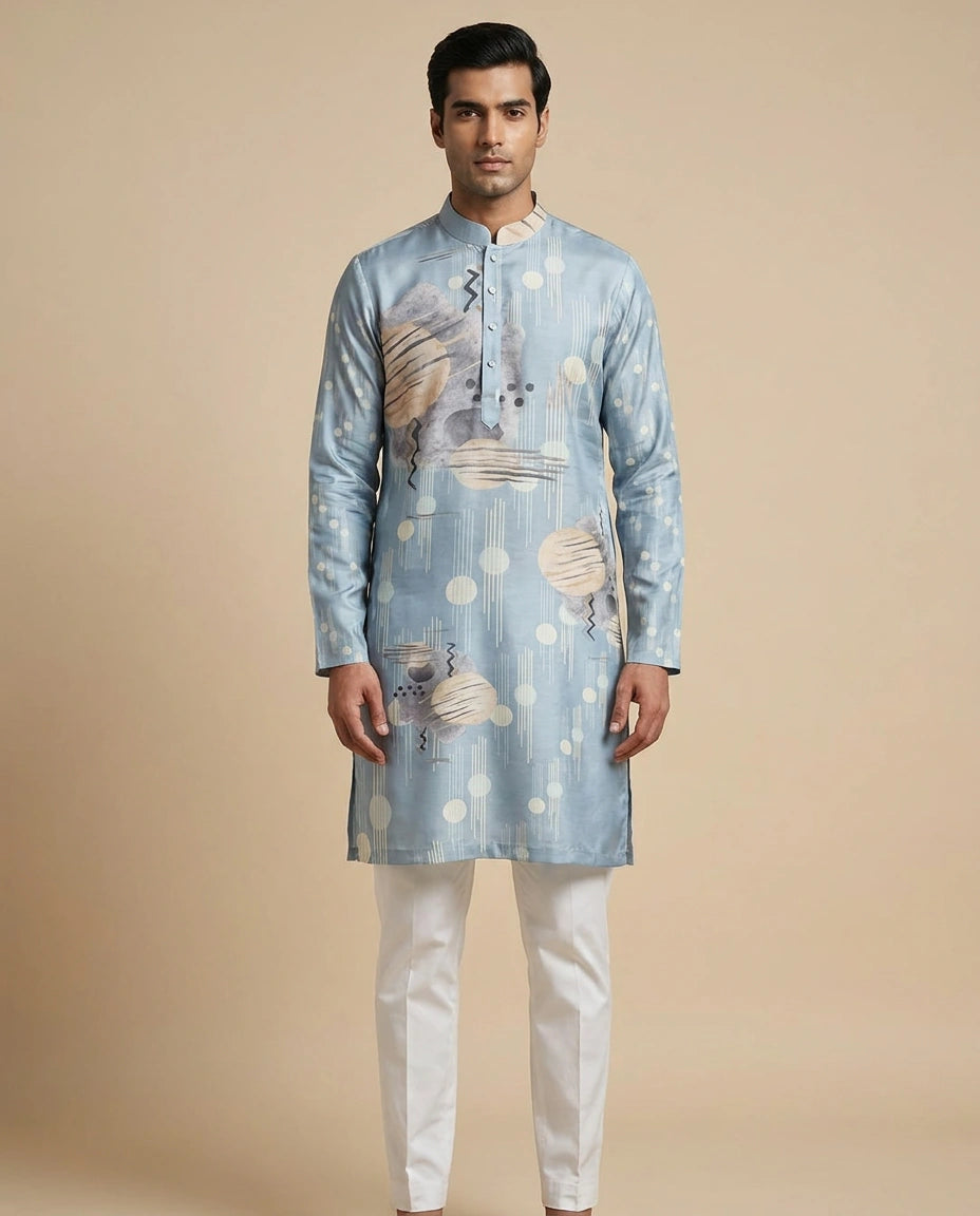 Blue Peach Cotton Kurta Set for Casual Puja Wear