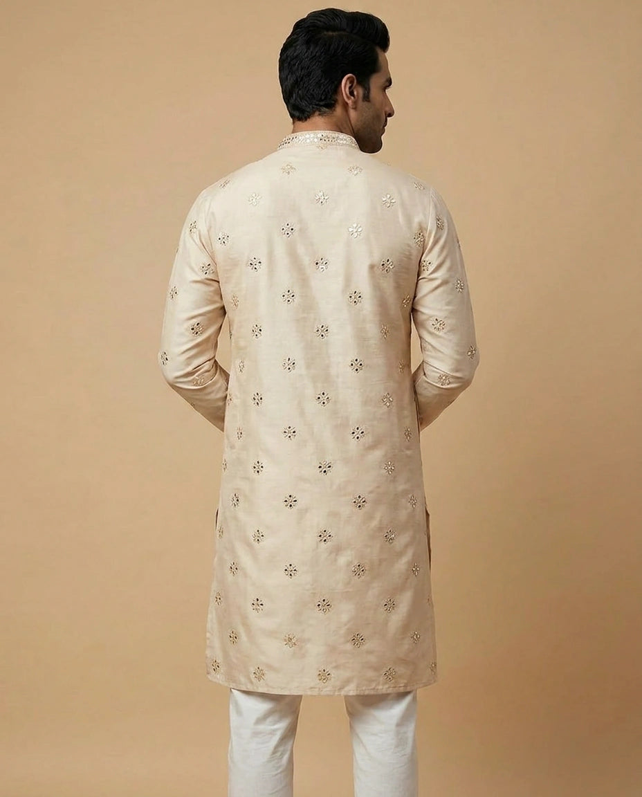 Cream Off White Cotton Kurta Set for Festive Occasions