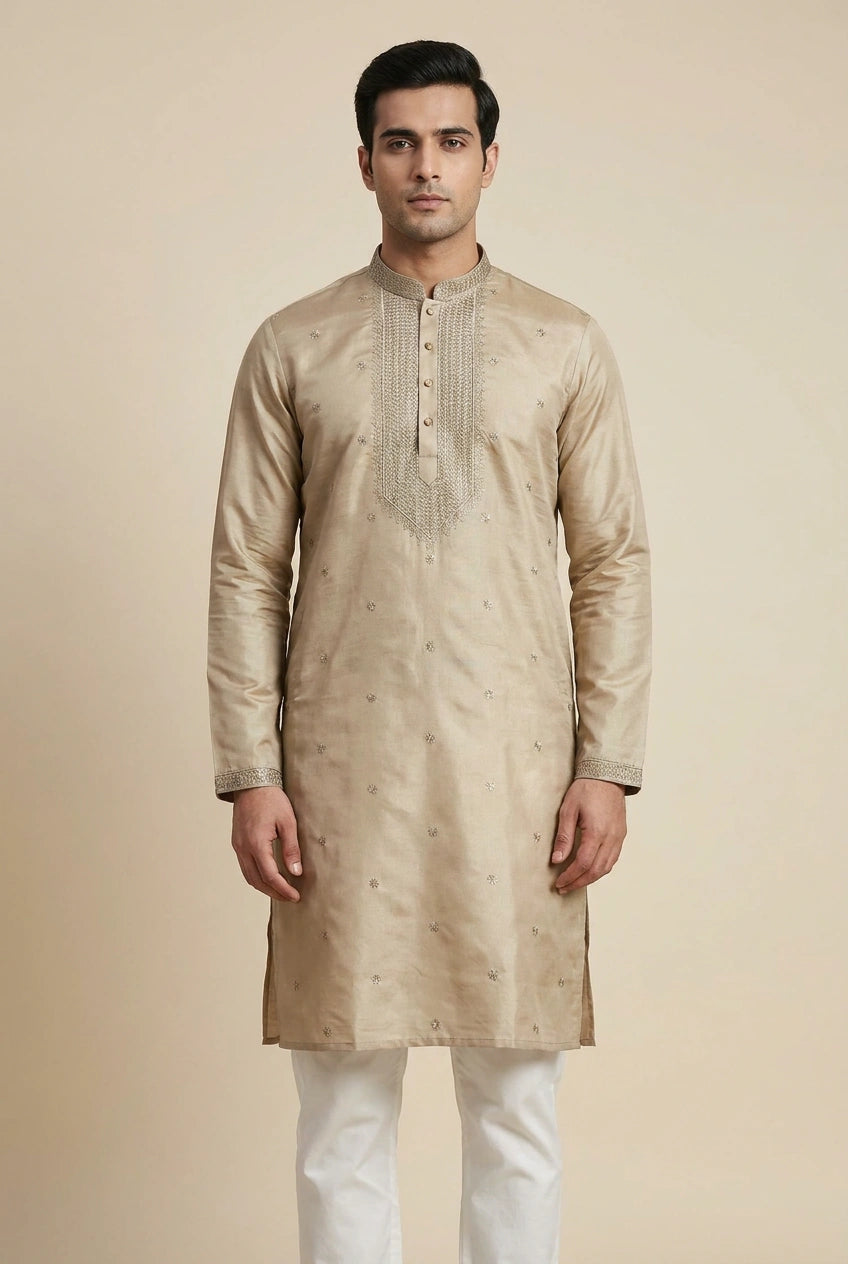 Chiku Cotton Kurta Set with Block Print for Office Wear