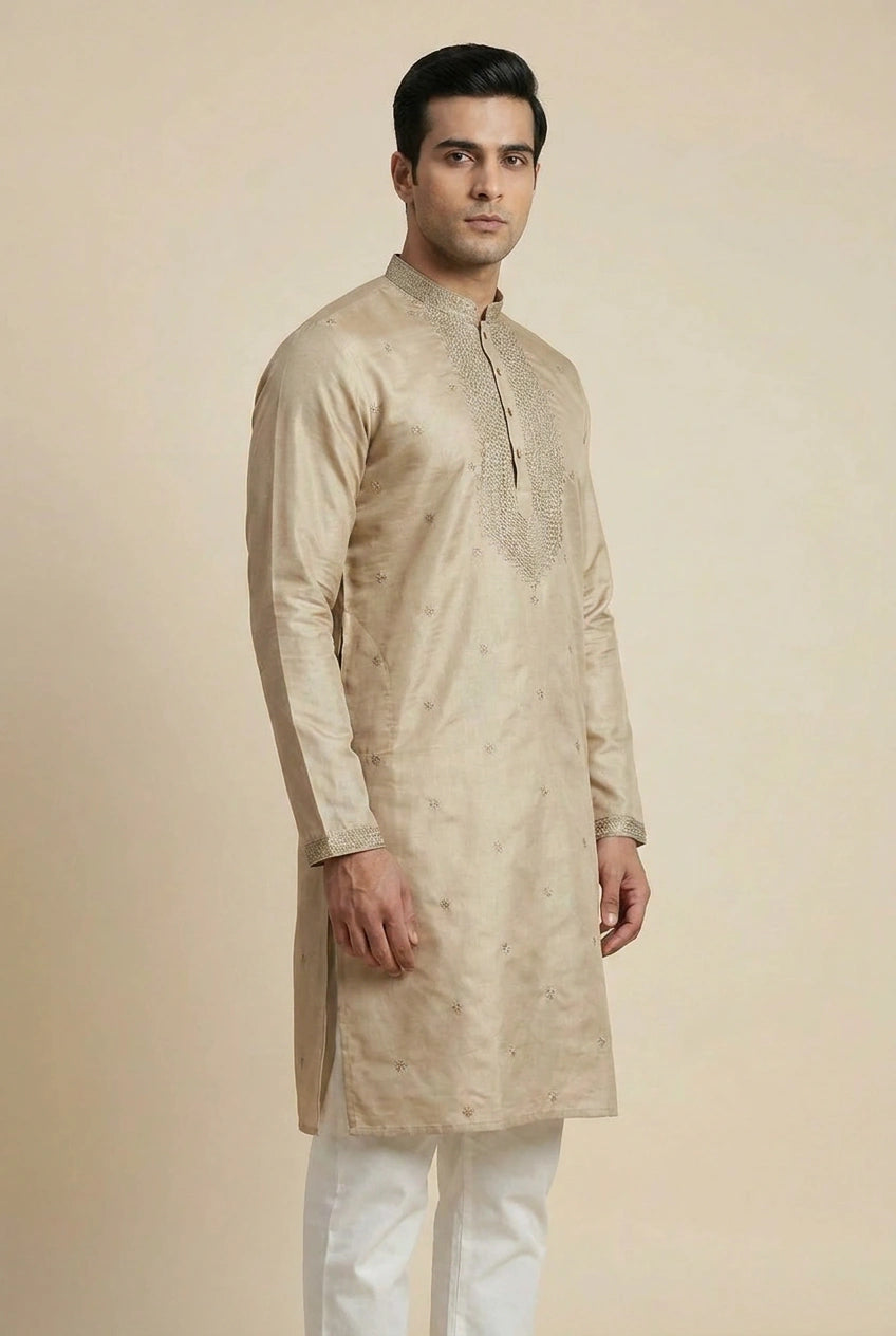 Chiku Cotton Kurta Set with Block Print for Office Wear