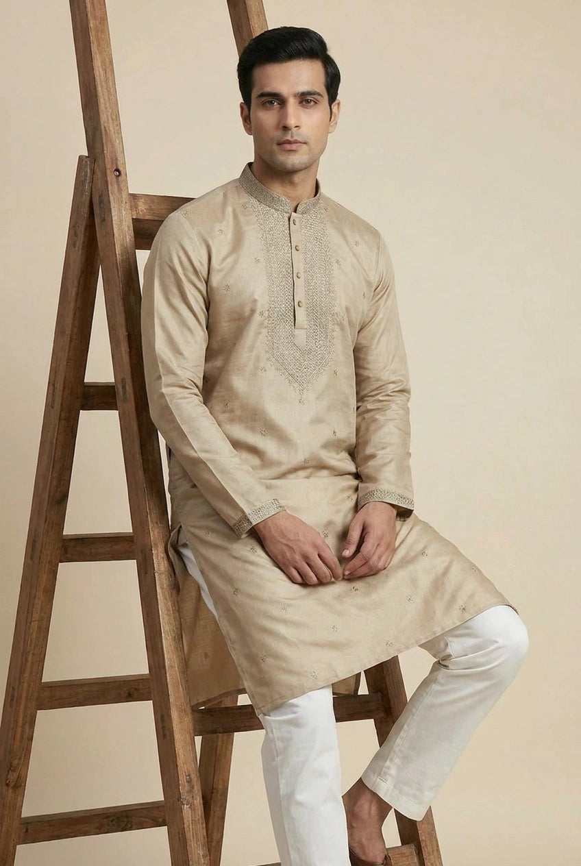 Chiku Cotton Kurta Set with Block Print for Office Wear