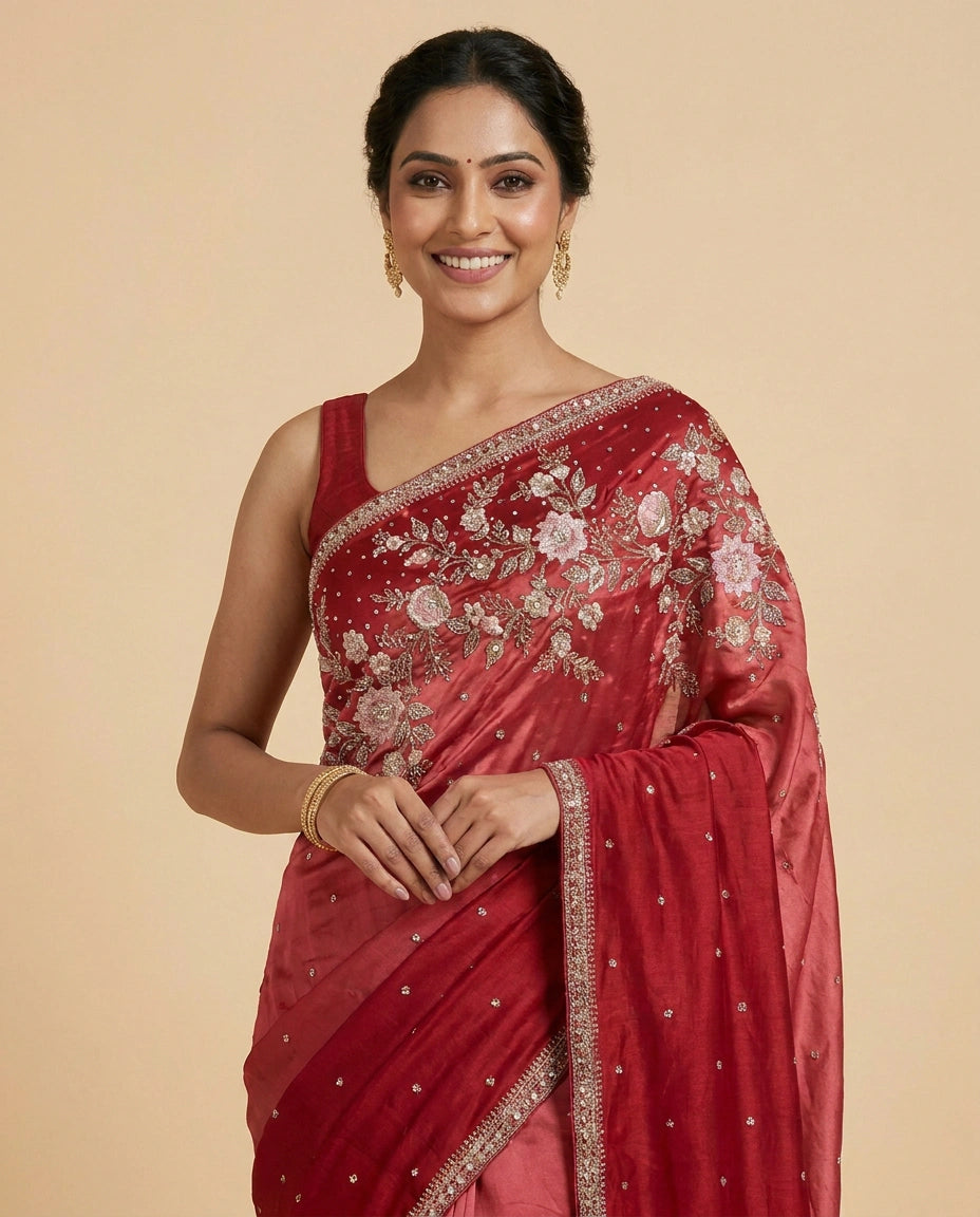 Embroidered Saree in HO Silk - Rangoli India