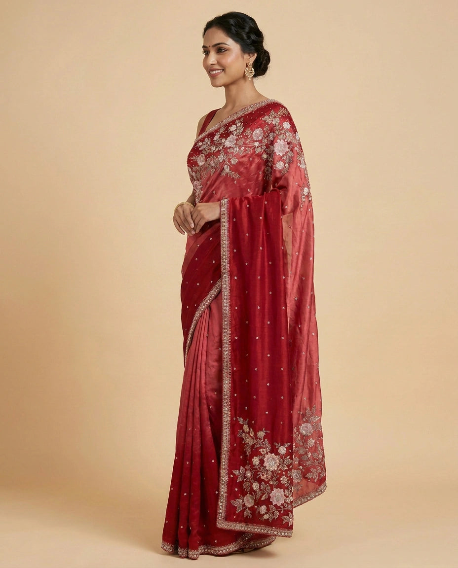 Embroidered Saree in HO Silk - Rangoli India