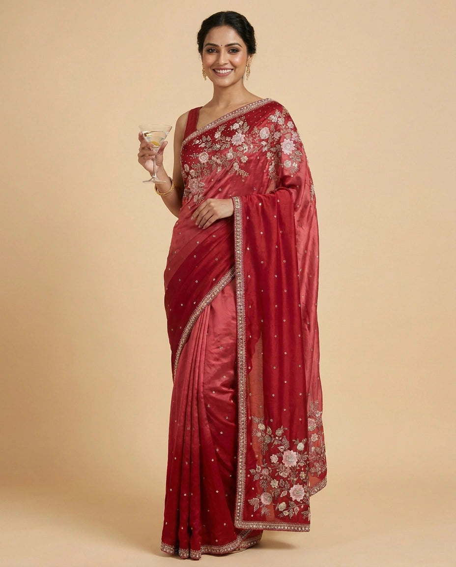 Embroidered Saree in HO Silk - Rangoli India