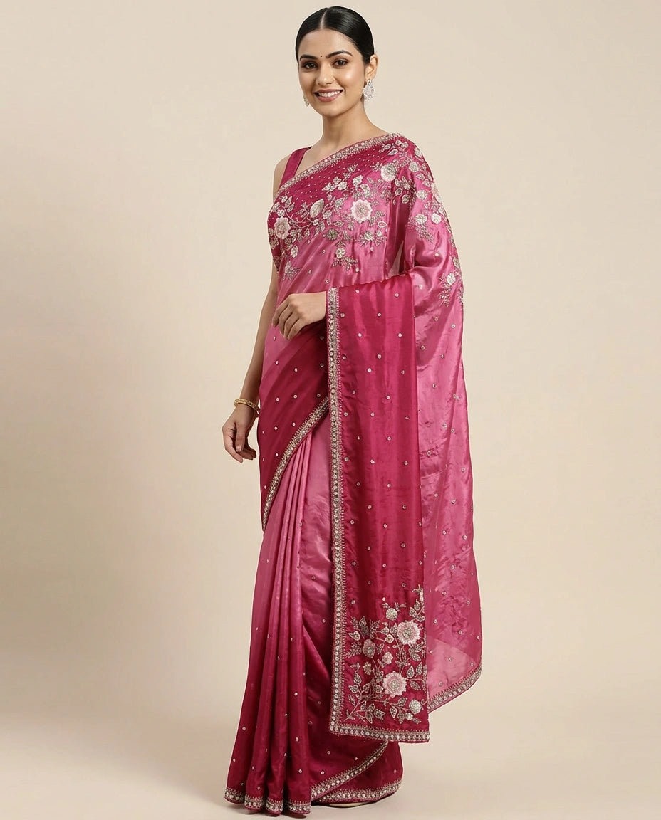 Embroidered Saree in HO Silk - Rangoli India